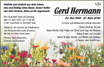 Traueranzeige von Gerd Hermann von Südthüringer Presse