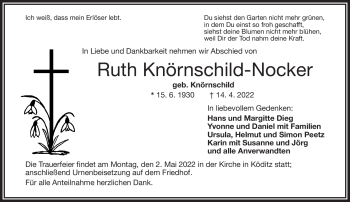 Traueranzeige von Ruth Knörnschild-Nocker von Frankenpost