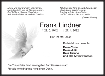 Traueranzeige von Frank Lindner von Frankenpost