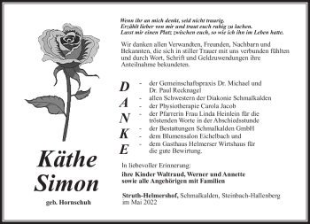 Traueranzeige von Käthe Simon von Südthüringer Presse