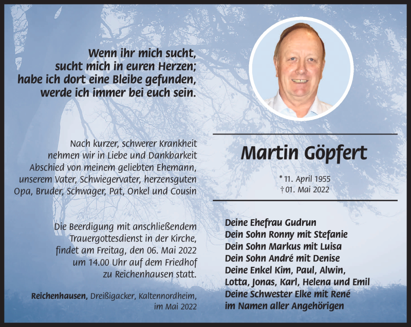  Traueranzeige für Martin Göpfert vom 04.05.2022 aus Südthüringer Presse