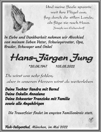 Traueranzeige von Hans-Jürgen Jung von Südthüringer Presse