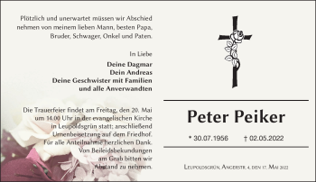 Traueranzeige von Peter Peiker von Frankenpost