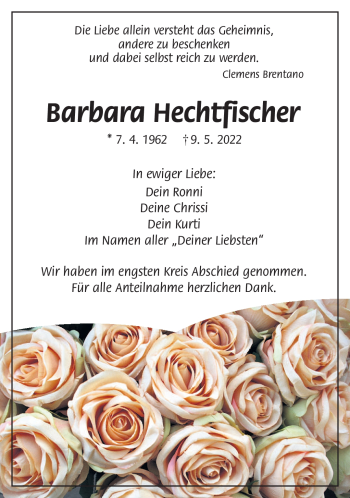 Traueranzeige von Barbara Hechtfischer von Frankenpost