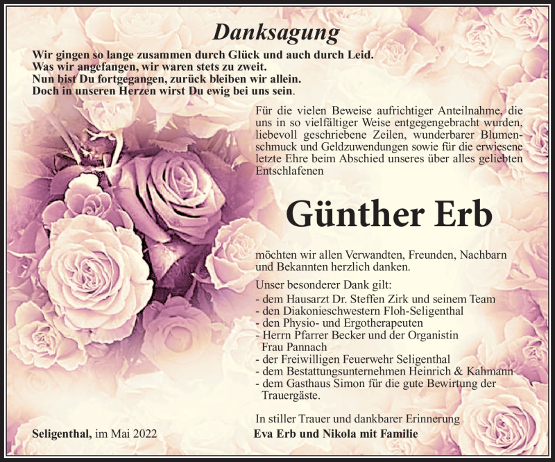  Traueranzeige für Günther Erb vom 28.05.2022 aus Südthüringer Presse
