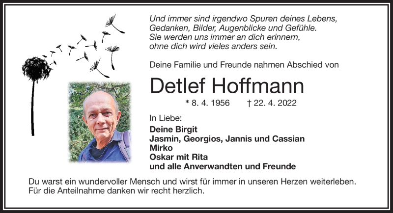  Traueranzeige für Detlef Hoffmann vom 14.05.2022 aus Frankenpost