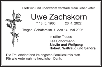 Traueranzeige von Uwe Zachskorn von Frankenpost