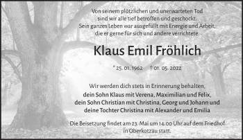Traueranzeige von Klaus Fröhlich von Frankenpost