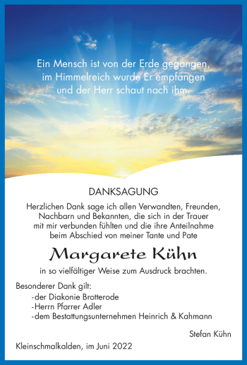 Traueranzeige von Margarete Kühn von Südthüringer Presse