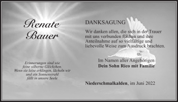 Traueranzeige von Renate Bauer von Südthüringer Presse