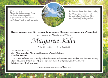 Traueranzeige von Margarete Kühn von Südthüringer Presse