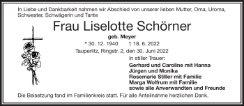 Traueranzeige von Liselotte Schörner von Frankenpost