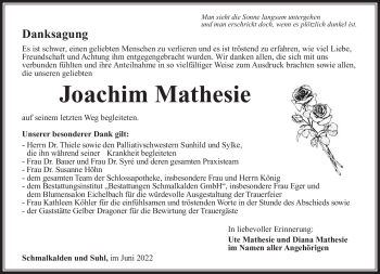 Traueranzeige von Joachim Mathesie von Südthüringer Presse