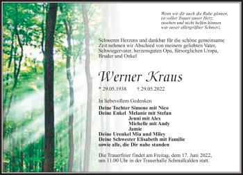 Traueranzeige von Werner Kraus von Südthüringer Presse