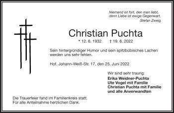 Traueranzeige von Christian Puchta von Frankenpost