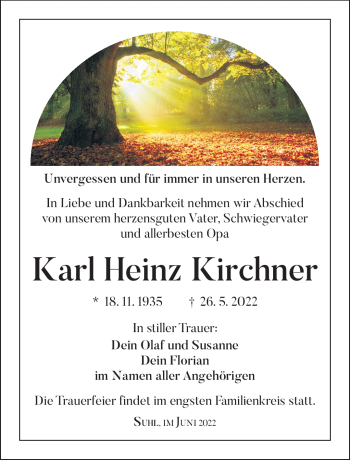 Traueranzeige von Karl Heinz Kirchner von Südthüringer Presse