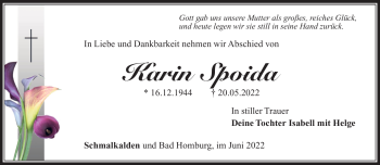Traueranzeige von Karin Spoida von Südthüringer Presse