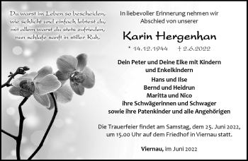 Traueranzeige von Karin Hergenhan von Südthüringer Presse