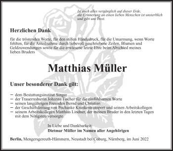 Traueranzeige von Matthias Müller von Südthüringer Presse
