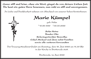 Traueranzeige von Marie Kümpel von Südthüringer Presse
