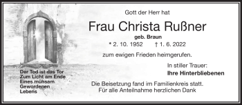 Traueranzeige von Christa Rußner von Frankenpost