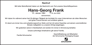 Traueranzeige von Hans-Georg Frank von Neue Presse Coburg