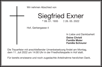 Traueranzeige von Siegfried Exner von Frankenpost