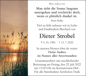Traueranzeige von Dieter Strobel von Frankenpost