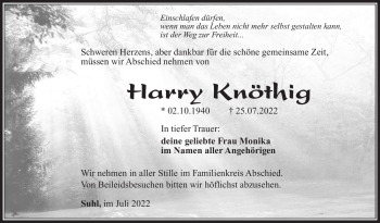 Traueranzeige von Harry Knöthig von Südthüringer Presse