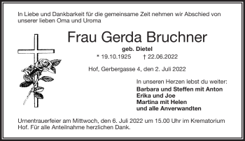 Traueranzeige von Gerda Bruchner von Frankenpost