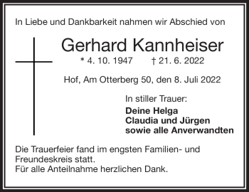 Traueranzeige von Gerhard Kannheiser von Frankenpost