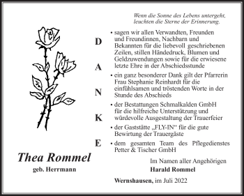 Traueranzeige von Thea Rommel von Südthüringer Presse