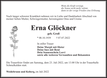 Traueranzeige von Erna Glöckner von Südthüringer Presse