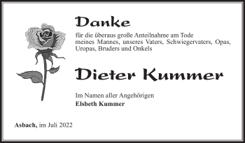 Traueranzeige von Dieter Kummer von Südthüringer Presse