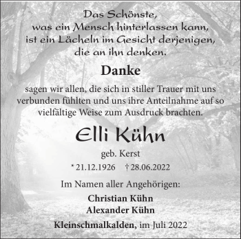 Traueranzeige von Elli Kühn von Südthüringer Presse
