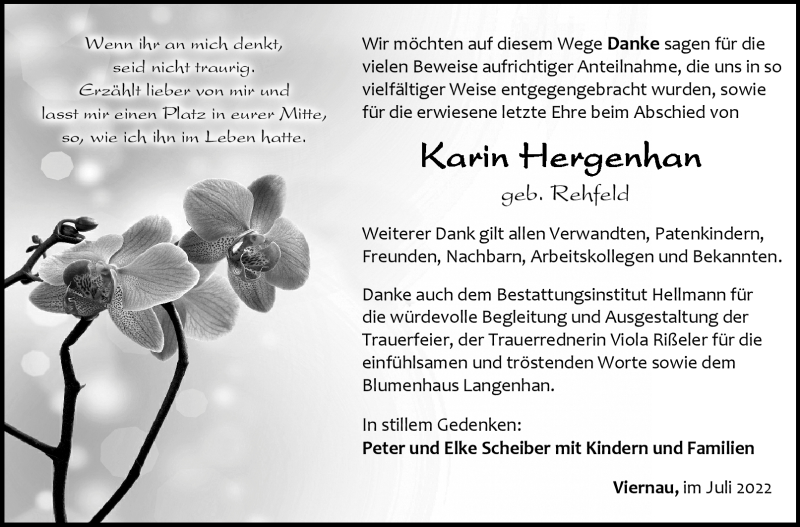  Traueranzeige für Karin Hergenhan vom 09.07.2022 aus Südthüringer Presse