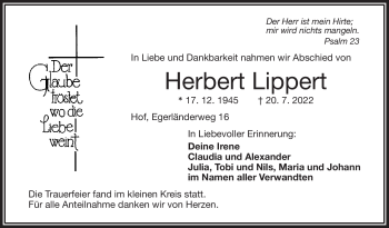 Traueranzeige von Herbert Lippert von Frankenpost