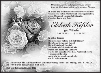 Traueranzeige von Elsbeth Keßler von Südthüringer Presse
