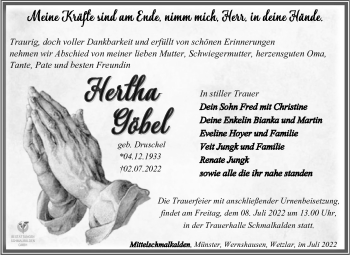 Traueranzeige von Hertha Göbel von Südthüringer Presse