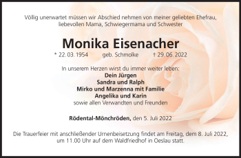 Traueranzeige von Monika Eisenacher von Neue Presse Coburg