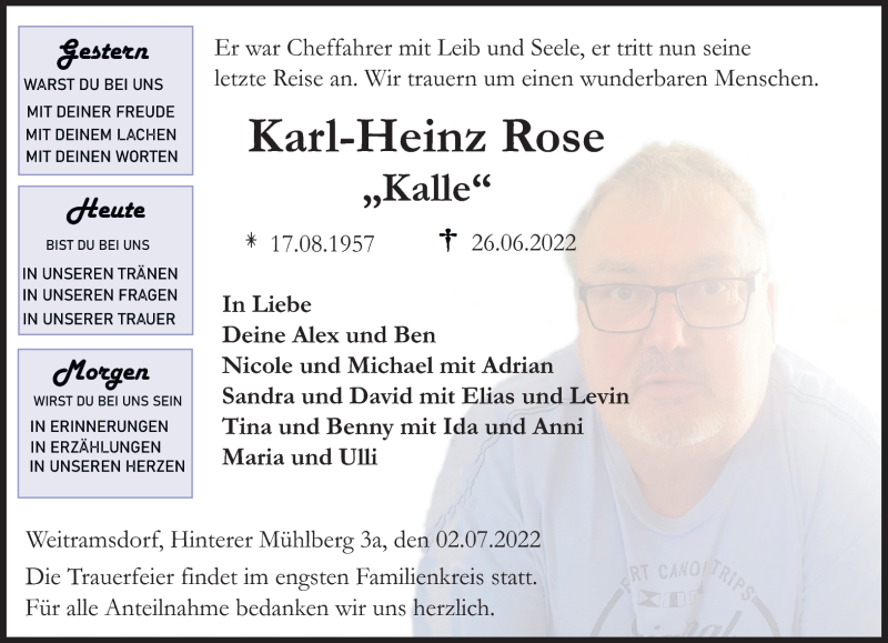  Traueranzeige für Karl-Heinz Rose vom 02.07.2022 aus Neue Presse Coburg