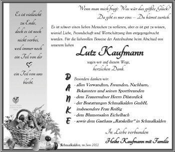 Traueranzeige von Lutz Kaufmann von Südthüringer Presse