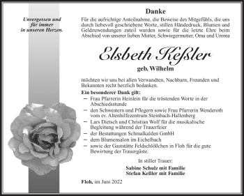 Traueranzeige von Elsbeth Keßler von Südthüringer Presse