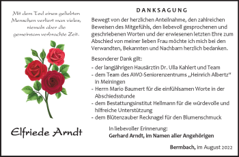 Traueranzeige von Elfriede Arndt von Südthüringer Presse