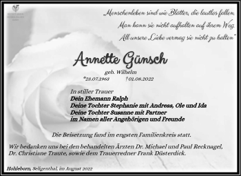 Traueranzeige von Annette Günsch von Südthüringer Presse
