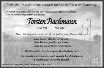 Traueranzeige von Torsten Bachmann von Südthüringer Presse