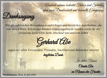 Traueranzeige von Gerhard Abe von Südthüringer Presse