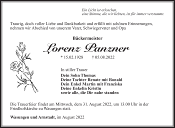 Traueranzeige von Lorenz Panzner von Südthüringer Presse