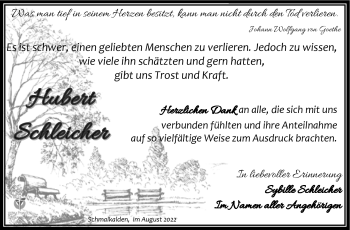 Traueranzeige von Hubert Schleicher von Südthüringer Presse