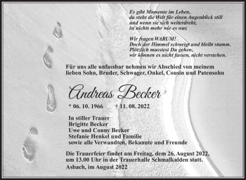 Traueranzeige von Andreas Becker von Südthüringer Presse